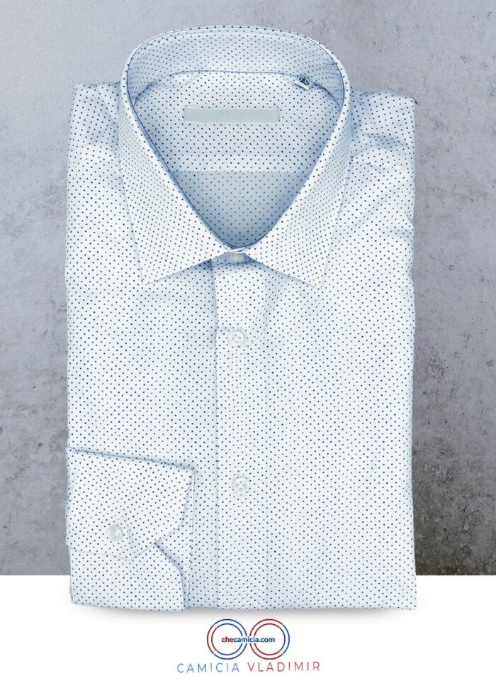 Camicia a pois uomo bianca a pois blu collo italiano camicie online Vladimir