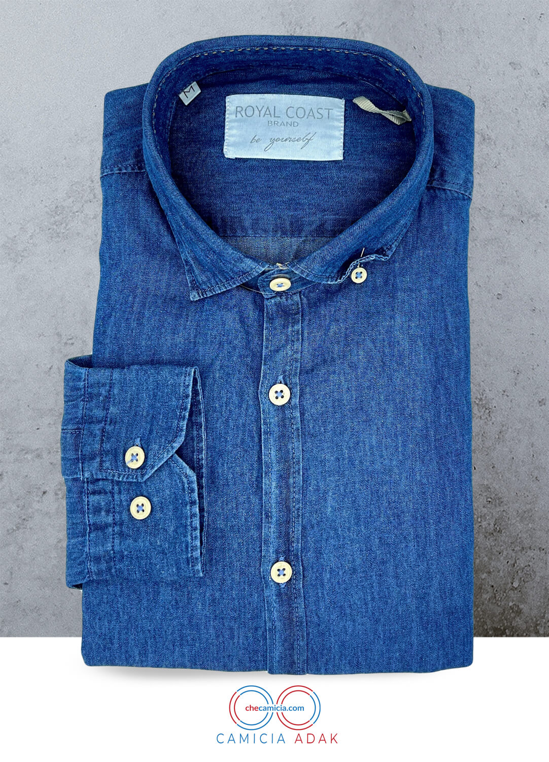 Camicia slim fit uomo blu jeans Adak collo button down